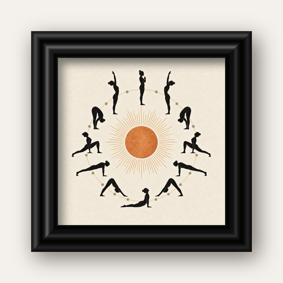Güneş Selamı Döngüsü Yoga Poster — siyah galeri çerçeveli