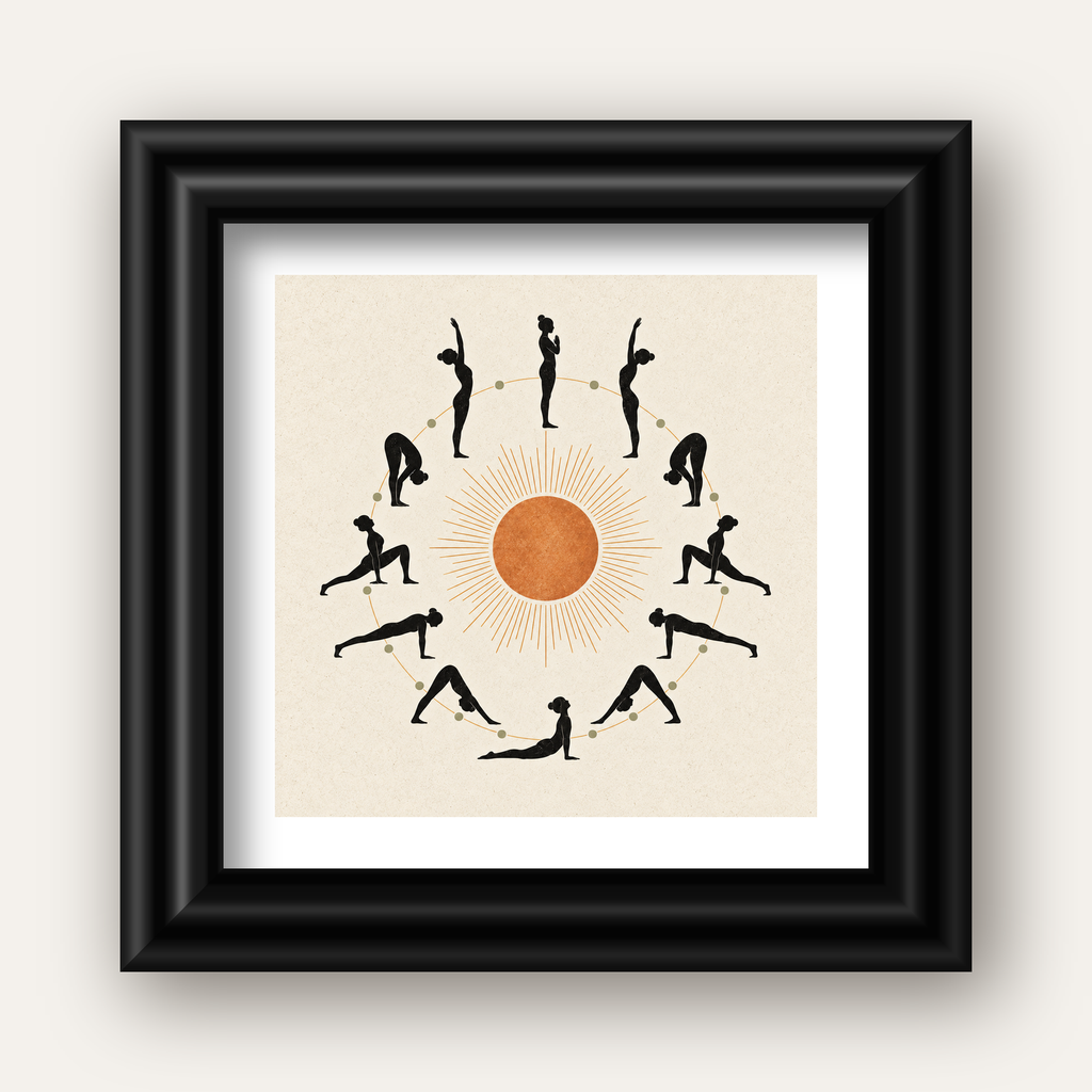 Güneş Selamı Döngüsü Yoga Poster — siyah galeri çerçeveli paspartulu