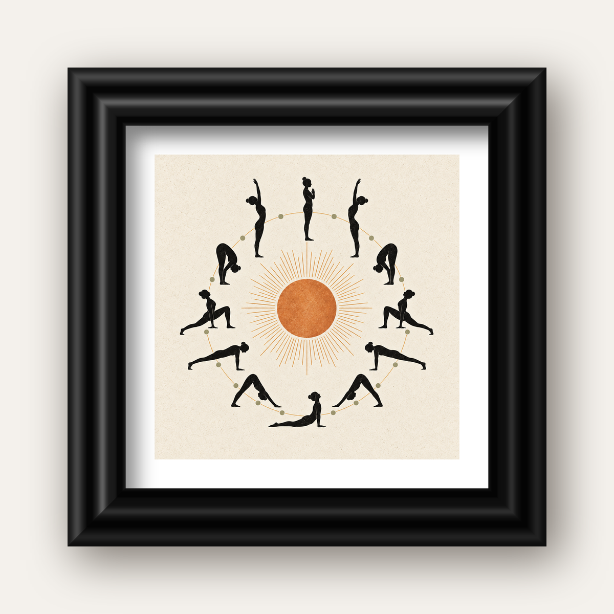 Güneş Selamı Döngüsü Yoga Poster — siyah galeri çerçeveli paspartulu
