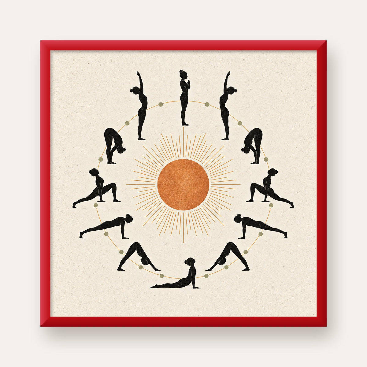 Güneş Selamı Döngüsü Yoga Poster — kırmızı çerçeveli