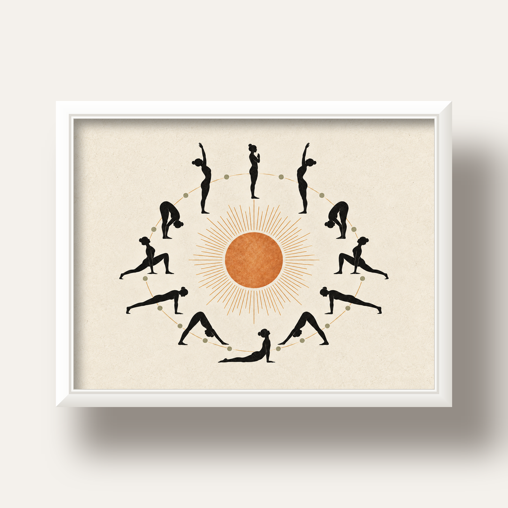 Güneş Selamı Döngüsü Yoga Poster — beyaz derin çerçeveli