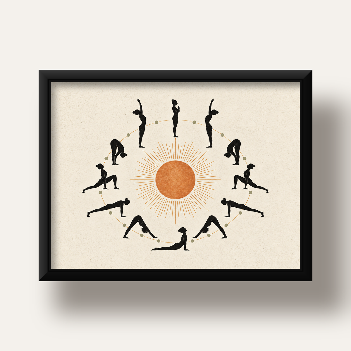 Güneş Selamı Döngüsü Yoga Poster — siyah derin çerçeveli