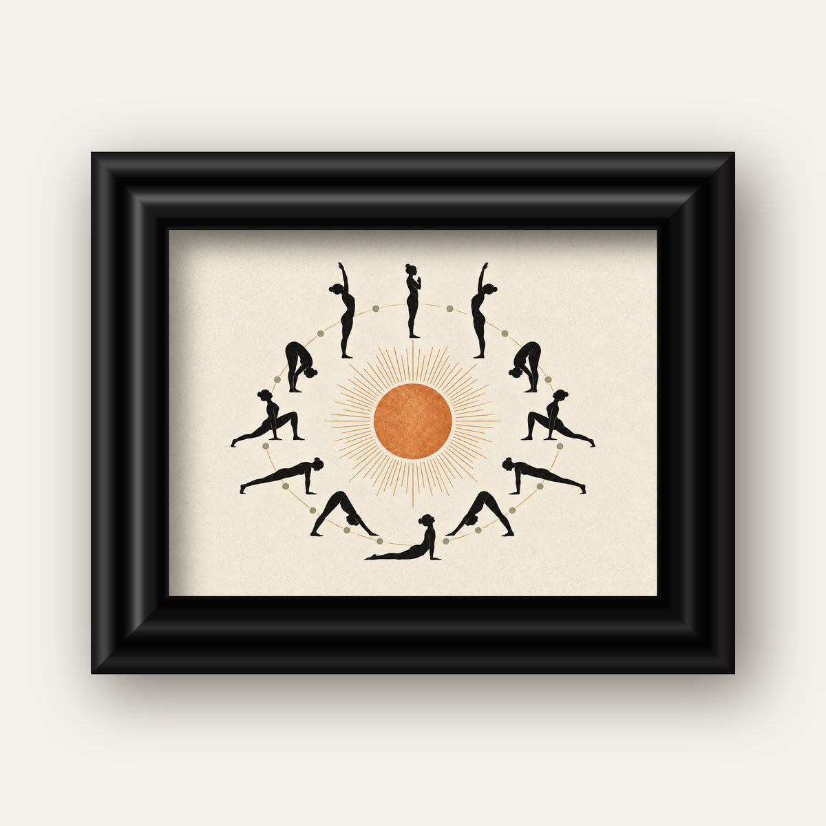 Güneş Selamı Döngüsü Yoga Poster — siyah galeri çerçeveli