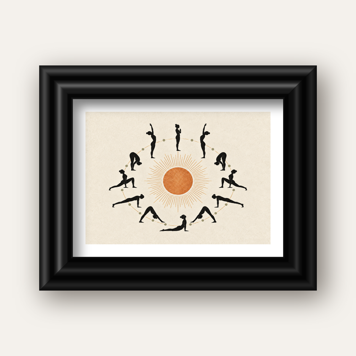 Güneş Selamı Döngüsü Yoga Poster — siyah galeri çerçeveli paspartulu