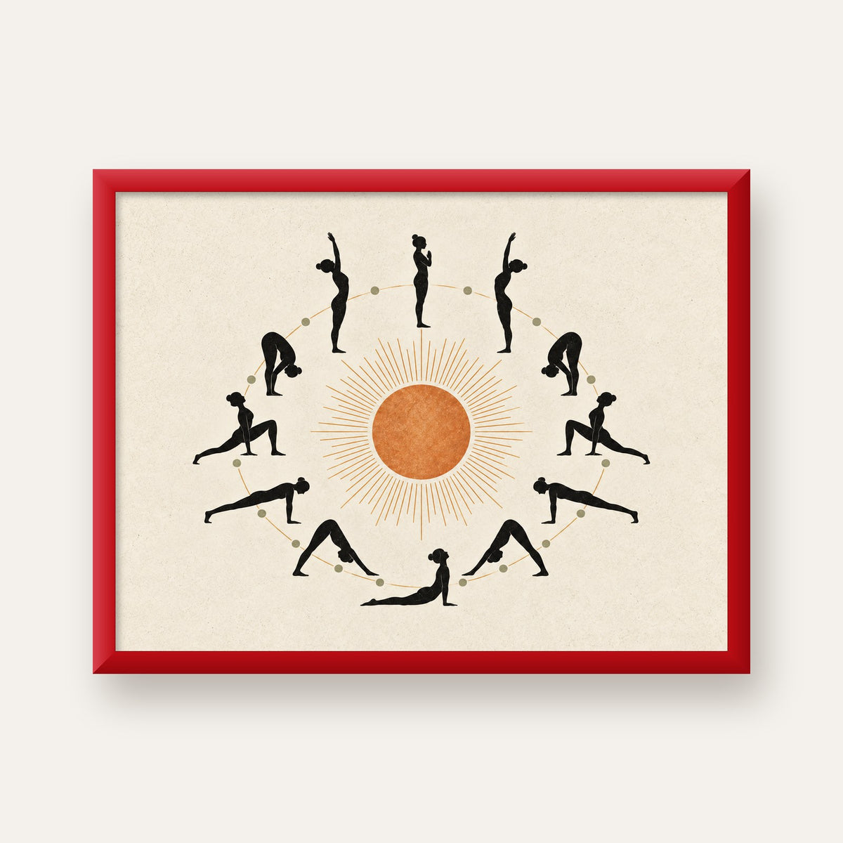 Güneş Selamı Döngüsü Yoga Poster — kırmızı çerçeveli