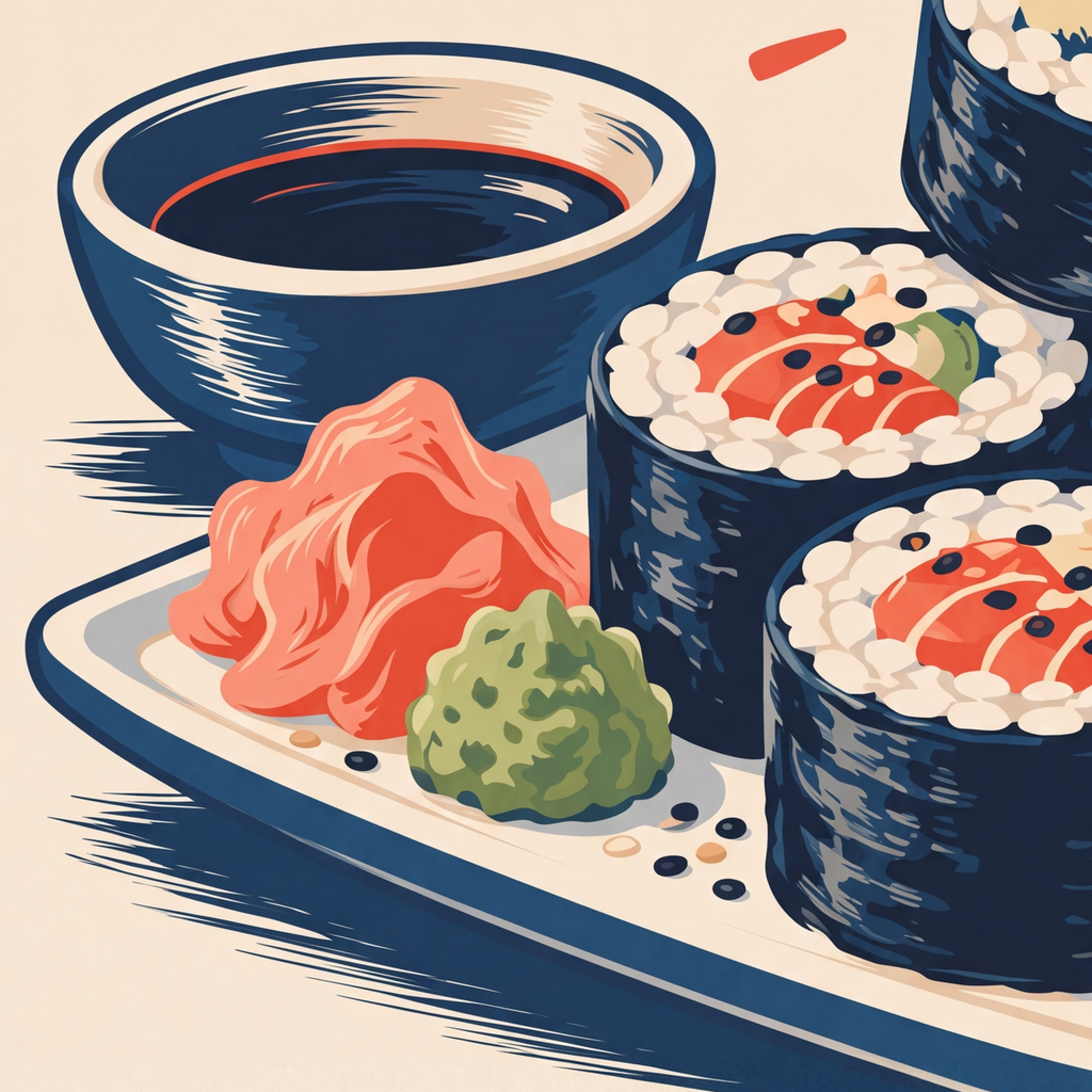 Just Roll With It – Sushi Temalı Mizahi Poster — baskının yakın çekimi, kâğıt dokusu ve renk detayı
