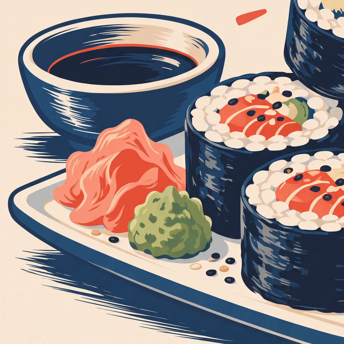 Just Roll With It – Sushi Temalı Mizahi Poster — baskının yakın çekimi, kâğıt dokusu ve renk detayı