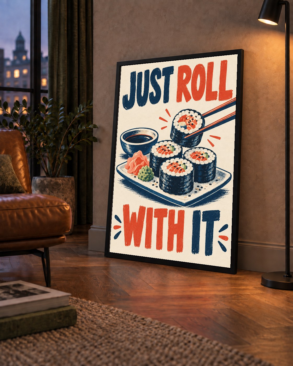 Just Roll With It – Sushi Temalı Mizahi Poster