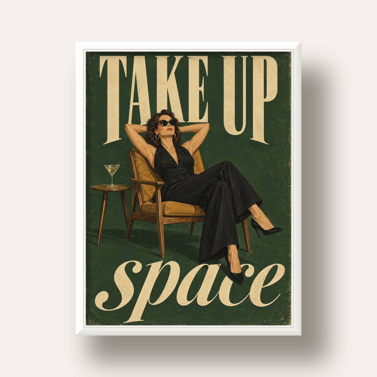 Retro Güçlü Kadın Poster – Motivasyon ve İlham Kaynağı — beyaz derin çerçeveli