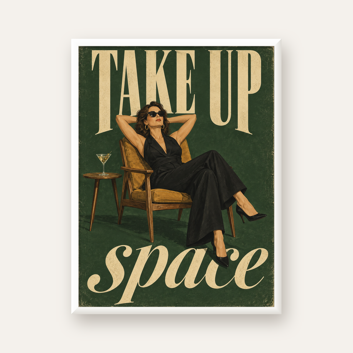 Retro Güçlü Kadın Poster – Motivasyon ve İlham Kaynağı — beyaz çerçeveli dikey poster