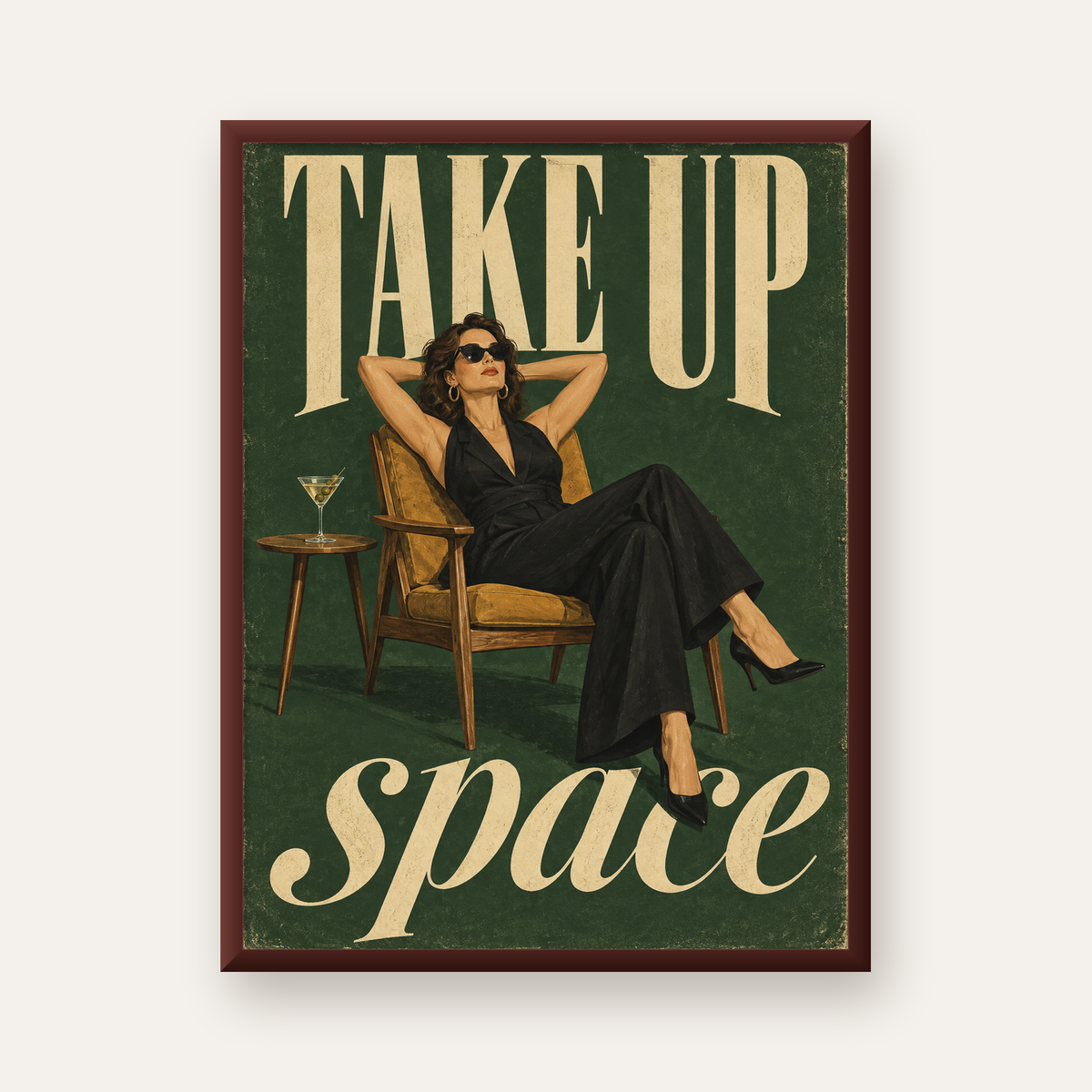 Retro Güçlü Kadın Poster – Motivasyon ve İlham Kaynağı — ceviz çerçeveli
