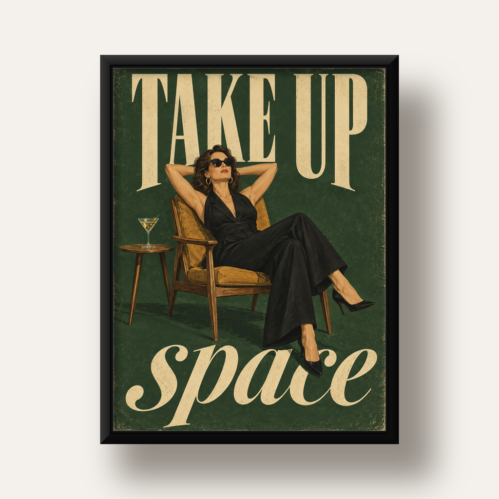 Retro Güçlü Kadın Poster – Motivasyon ve İlham Kaynağı — siyah derin çerçeveli