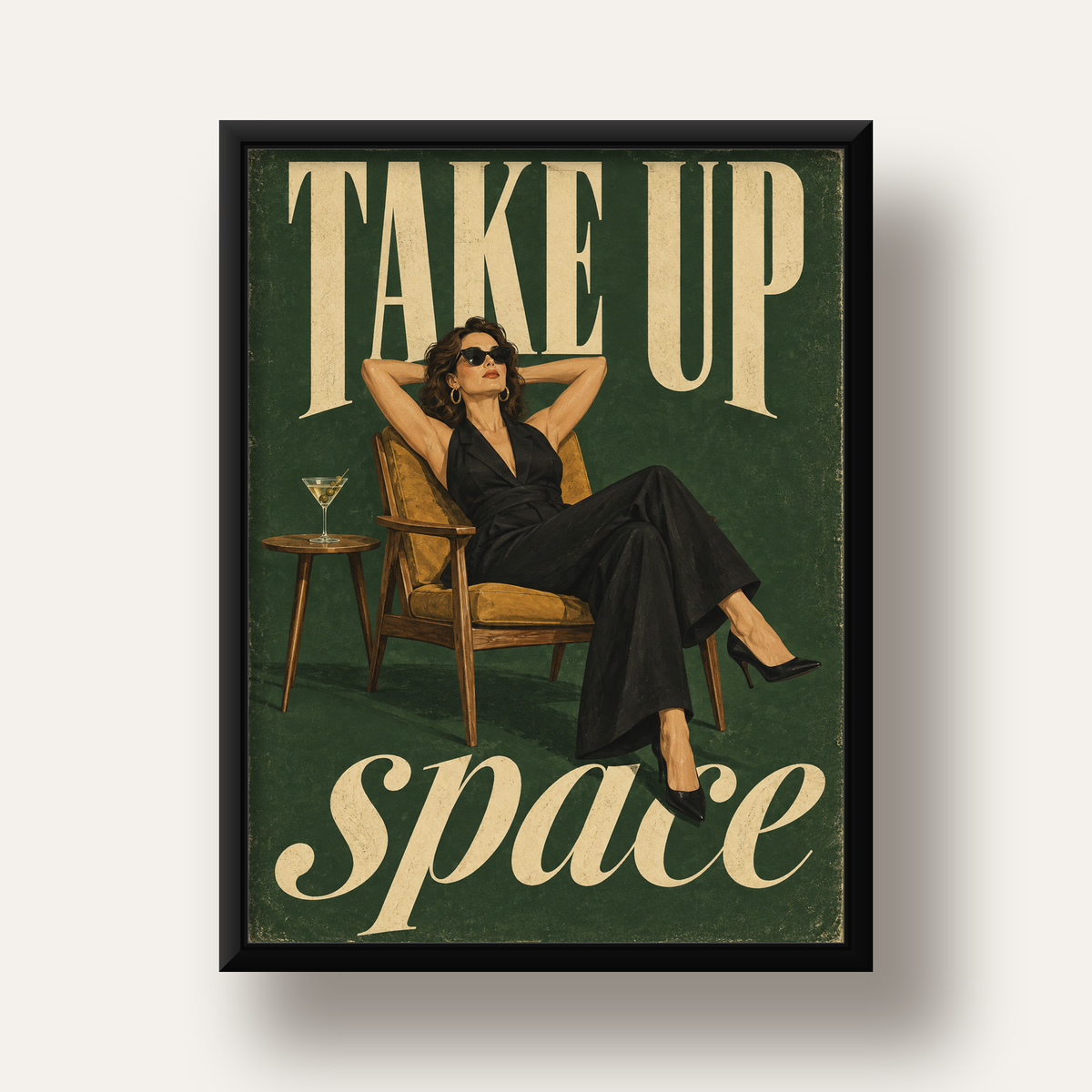 Retro Güçlü Kadın Poster – Motivasyon ve İlham Kaynağı — siyah derin çerçeveli