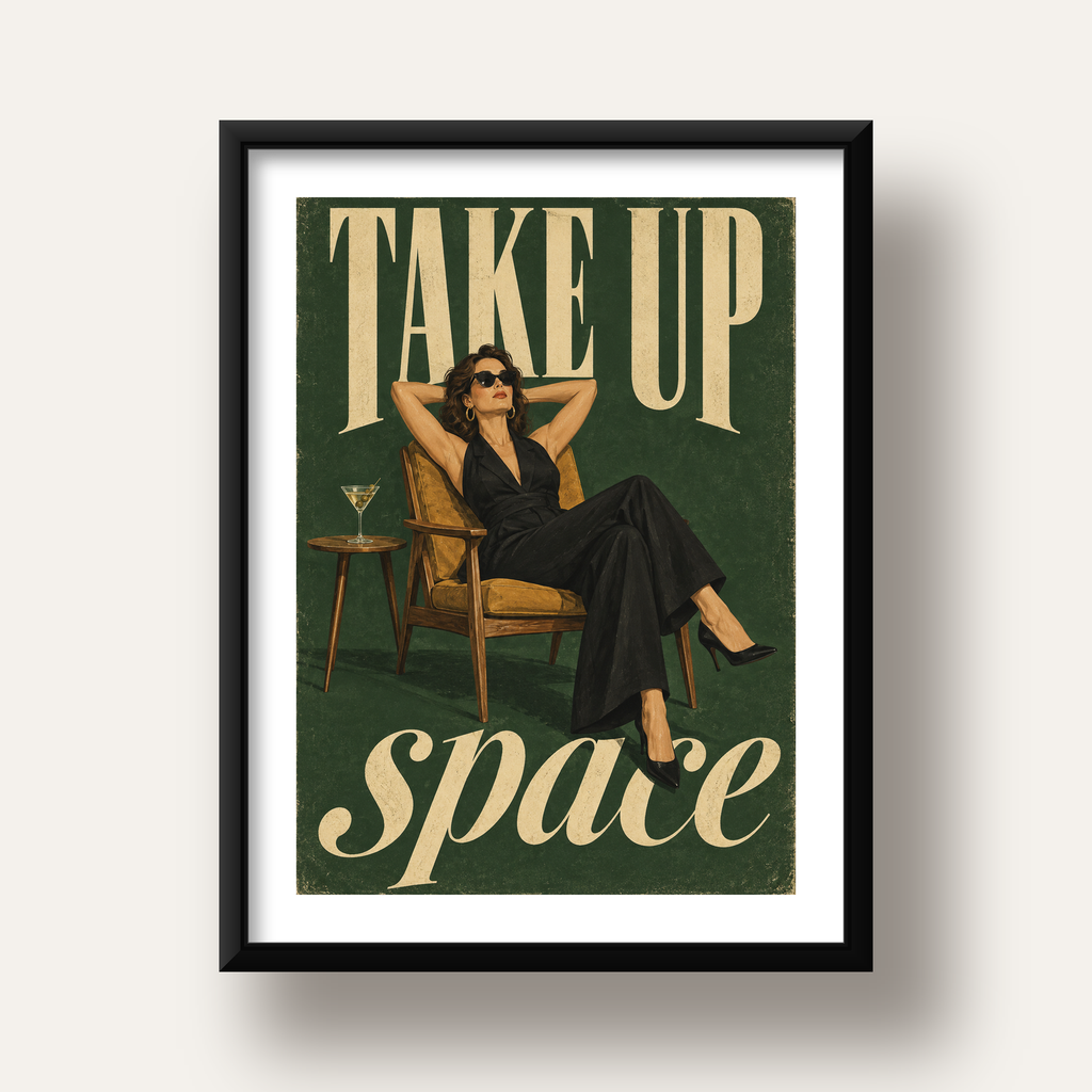 Retro Güçlü Kadın Poster – Motivasyon ve İlham Kaynağı — siyah derin çerçeveli paspartulu