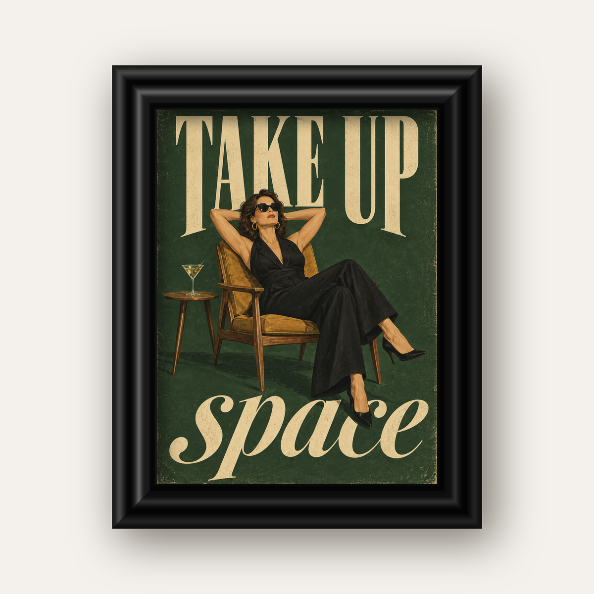 Retro Güçlü Kadın Poster – Motivasyon ve İlham Kaynağı — siyah galeri çerçeveli