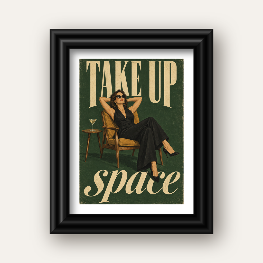Retro Güçlü Kadın Poster – Motivasyon ve İlham Kaynağı — siyah galeri çerçeveli paspartulu
