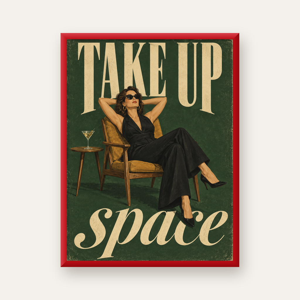 Retro Güçlü Kadın Poster – Motivasyon ve İlham Kaynağı — kırmızı çerçeveli