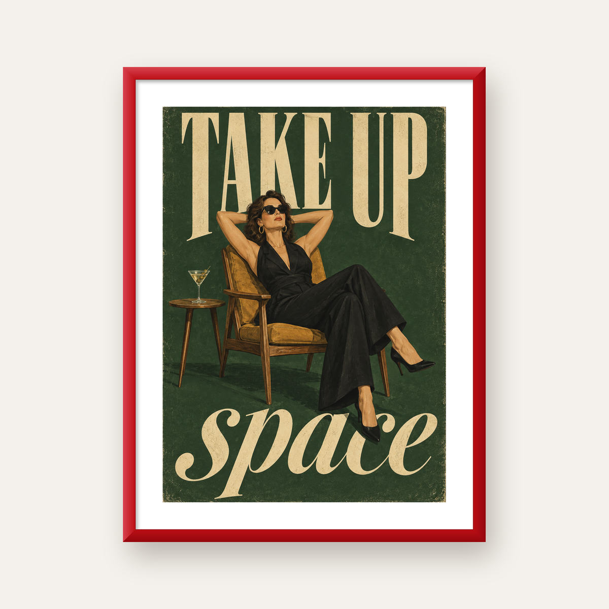 Retro Güçlü Kadın Poster – Motivasyon ve İlham Kaynağı — kırmızı çerçeveli paspartulu
