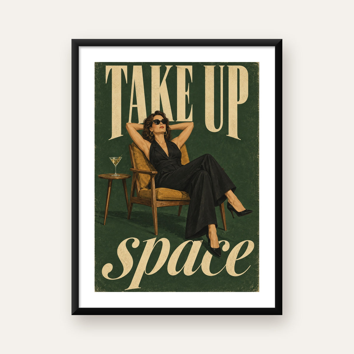 Retro Güçlü Kadın Poster – Motivasyon ve İlham Kaynağı — Dikey baskı, beyaz paspartulu