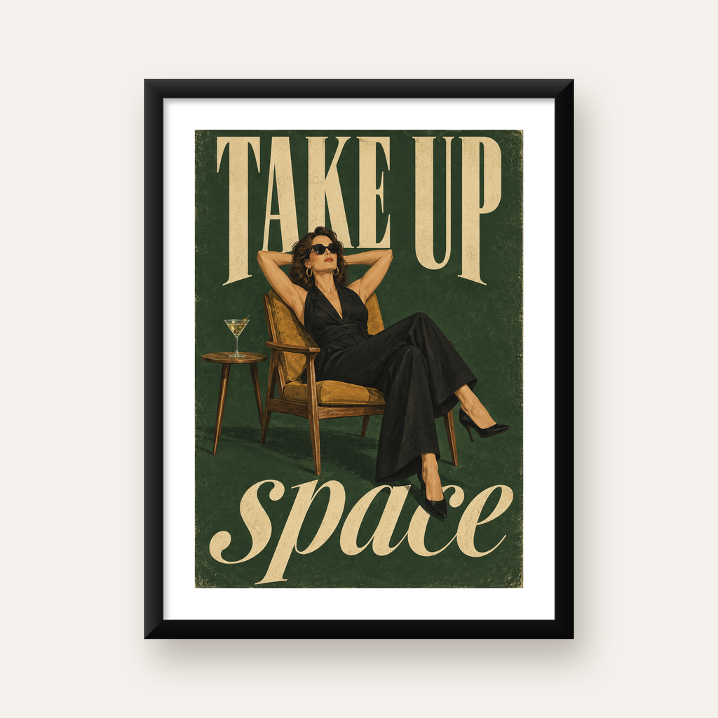 Retro Güçlü Kadın Poster – Motivasyon ve İlham Kaynağı — Dikey baskı, beyaz paspartulu