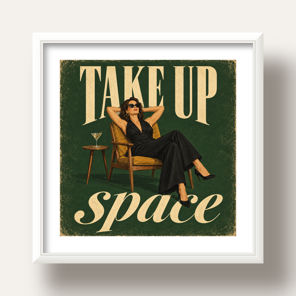 Retro Güçlü Kadın Poster – Motivasyon ve İlham Kaynağı — beyaz derin çerçeveli paspartulu