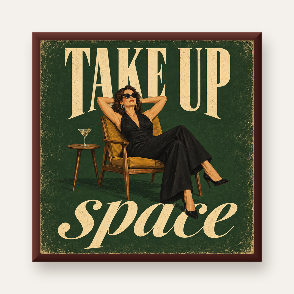 Retro Güçlü Kadın Poster – Motivasyon ve İlham Kaynağı — ceviz çerçeveli