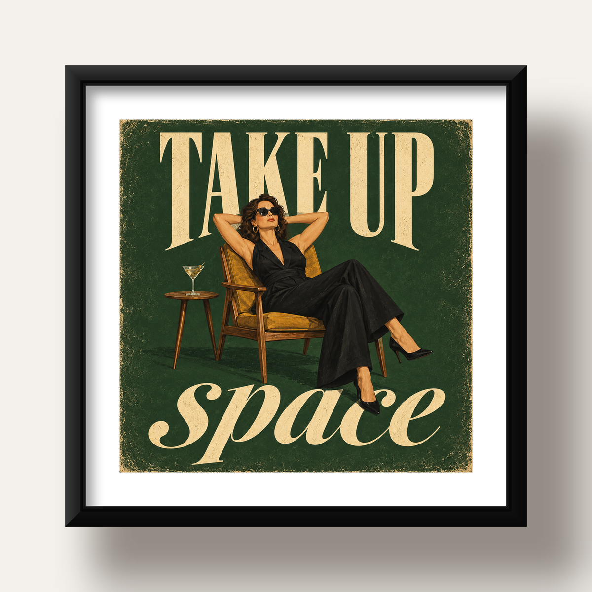 Retro Güçlü Kadın Poster – Motivasyon ve İlham Kaynağı — siyah derin çerçeveli paspartulu