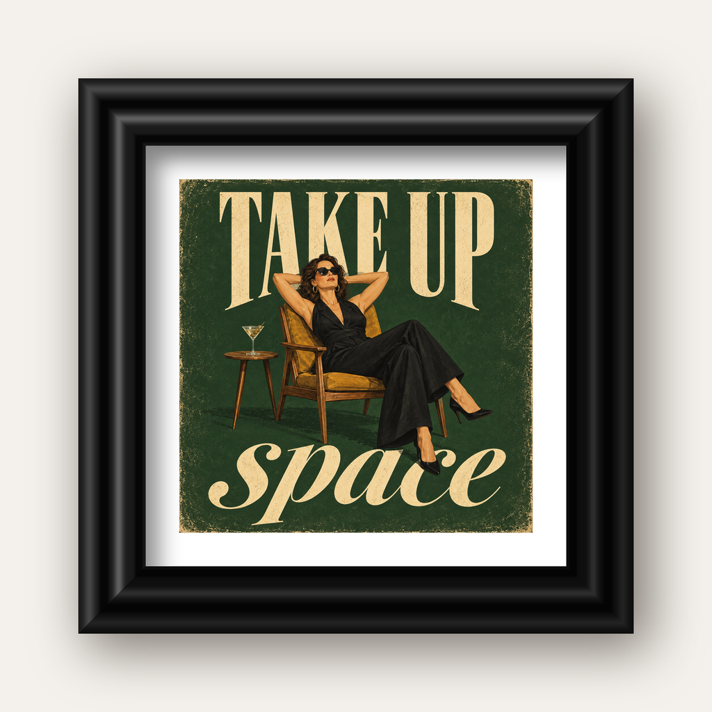 Retro Güçlü Kadın Poster – Motivasyon ve İlham Kaynağı — siyah galeri çerçeveli paspartulu