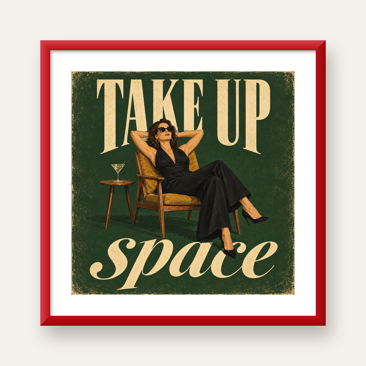 Retro Güçlü Kadın Poster – Motivasyon ve İlham Kaynağı — kırmızı çerçeveli paspartulu