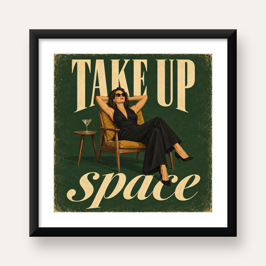 Retro Güçlü Kadın Poster – Motivasyon ve İlham Kaynağı — Kare baskı, beyaz paspartulu