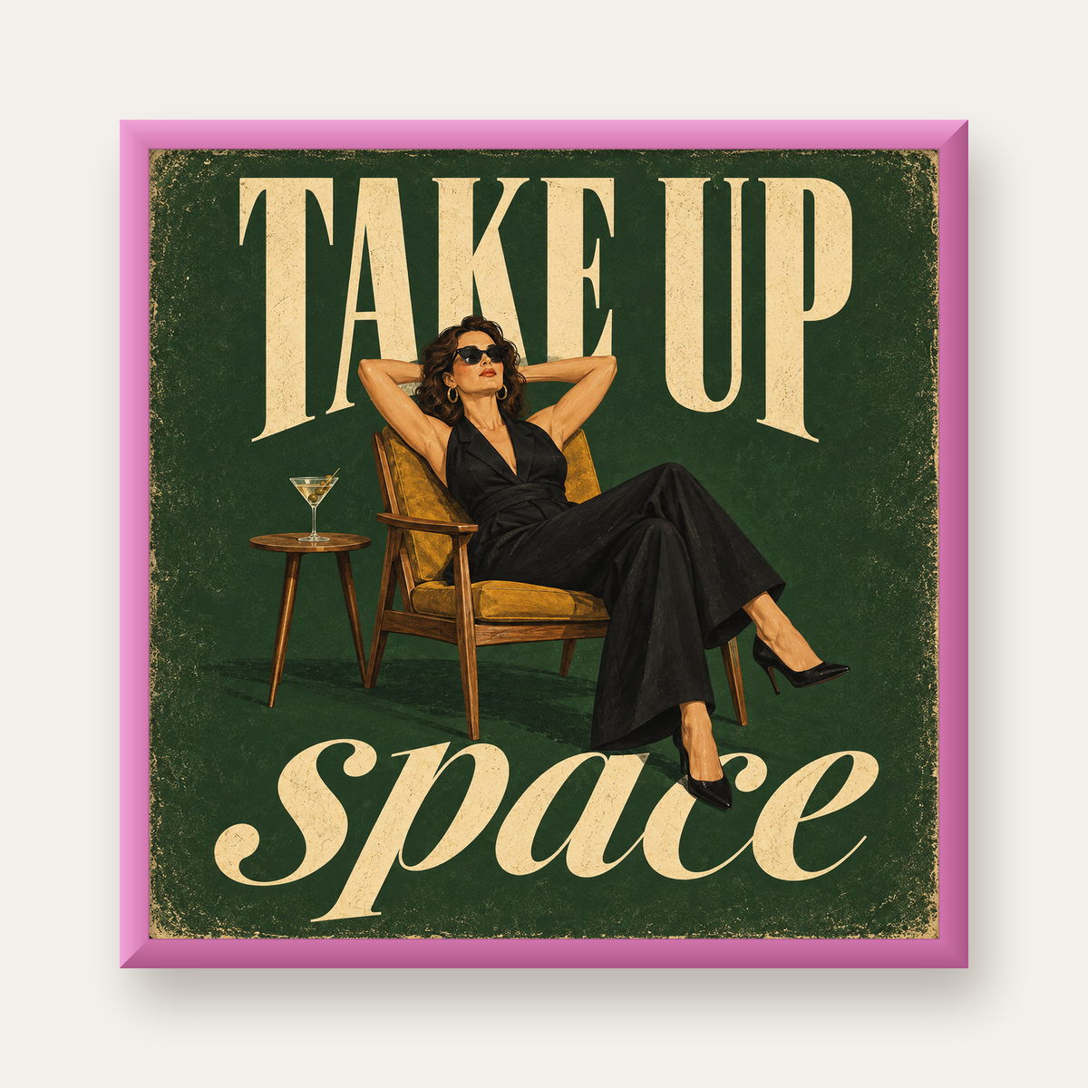 Retro Güçlü Kadın Poster – Motivasyon ve İlham Kaynağı — pembe çerçeveli