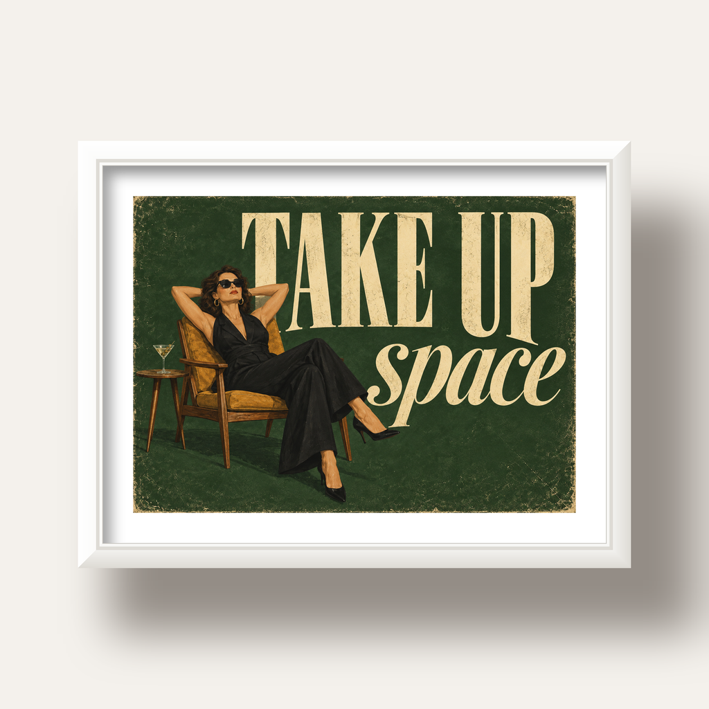 Retro Güçlü Kadın Poster – Motivasyon ve İlham Kaynağı — beyaz derin çerçeveli paspartulu