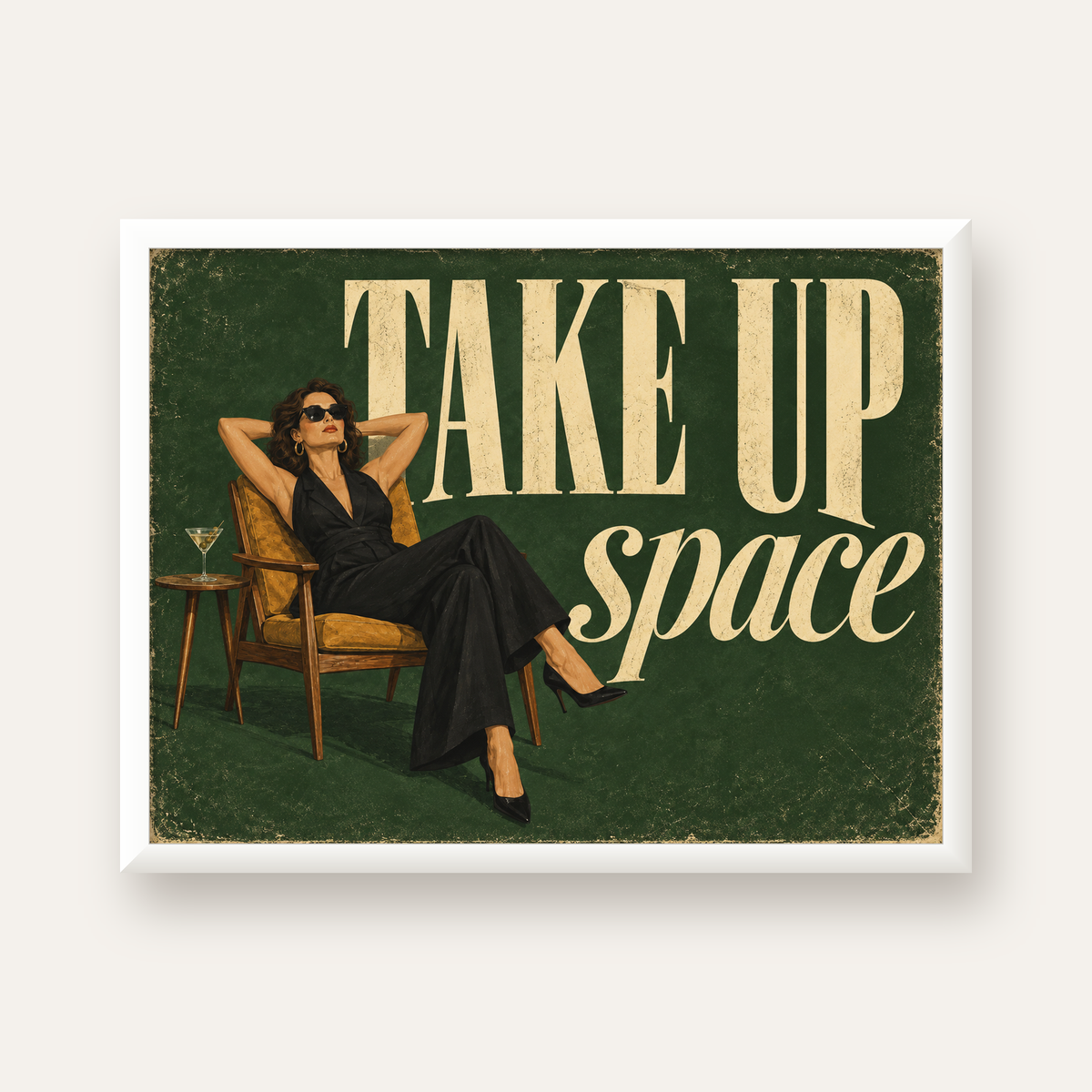 Retro Güçlü Kadın Poster – Motivasyon ve İlham Kaynağı — beyaz çerçeveli yatay poster