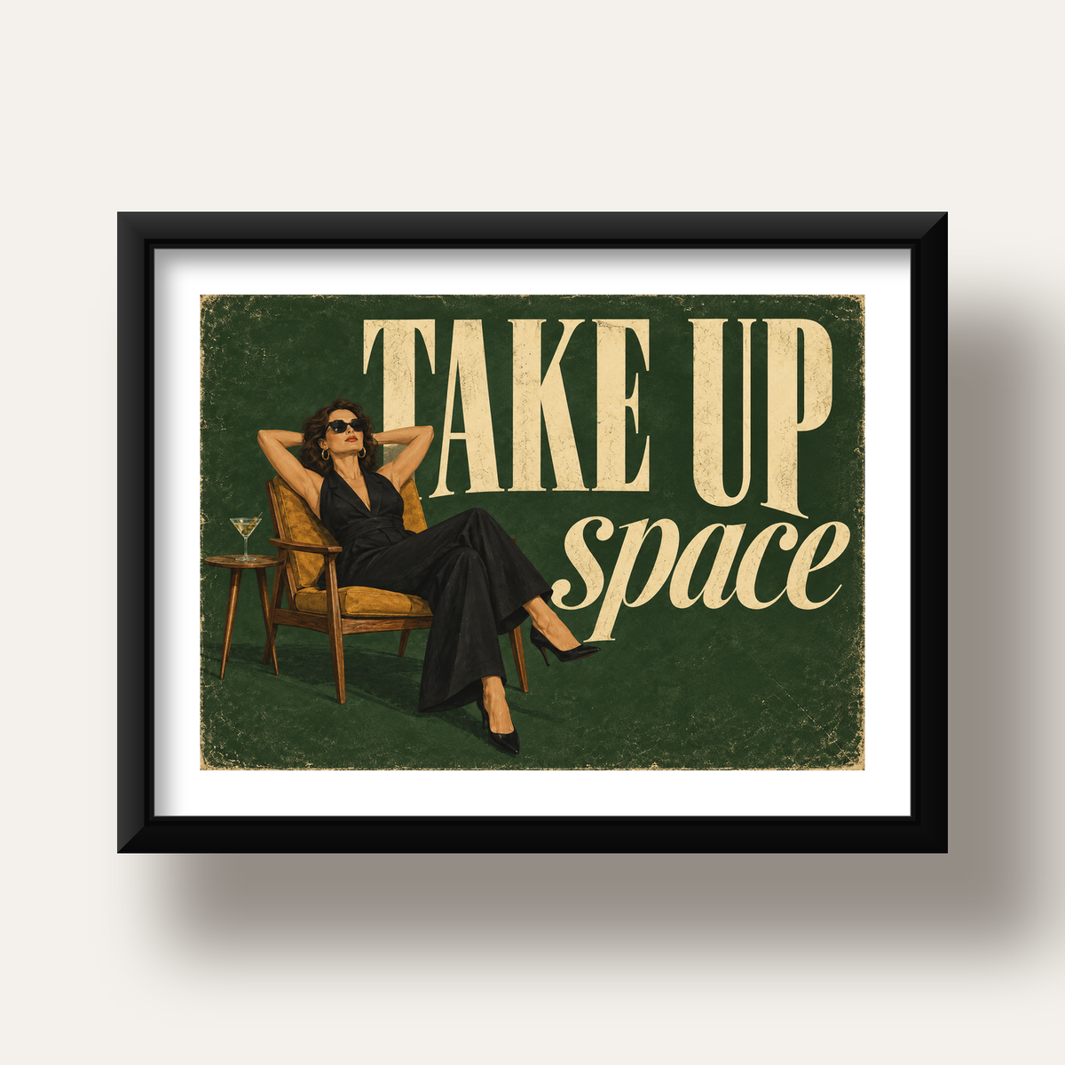 Retro Güçlü Kadın Poster – Motivasyon ve İlham Kaynağı — siyah derin çerçeveli paspartulu