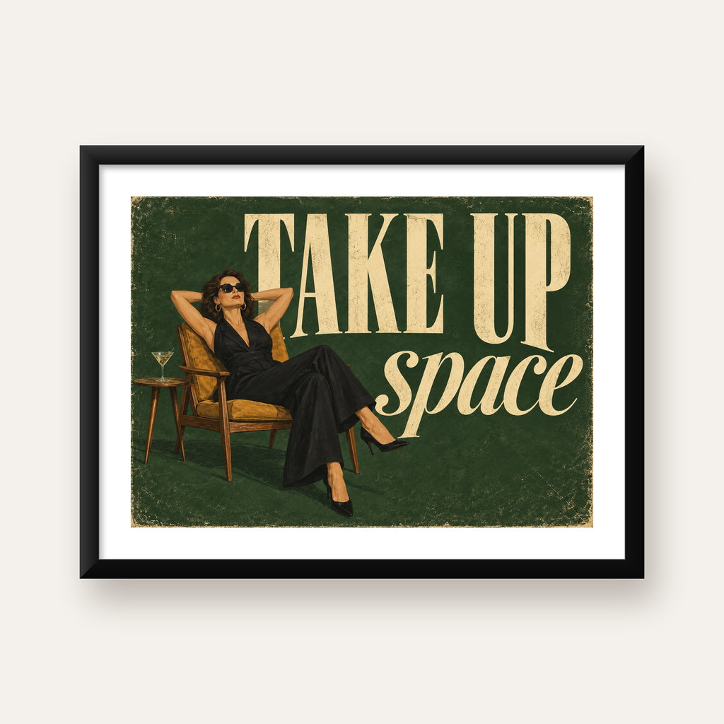Retro Güçlü Kadın Poster – Motivasyon ve İlham Kaynağı — Yatay baskı, beyaz paspartulu
