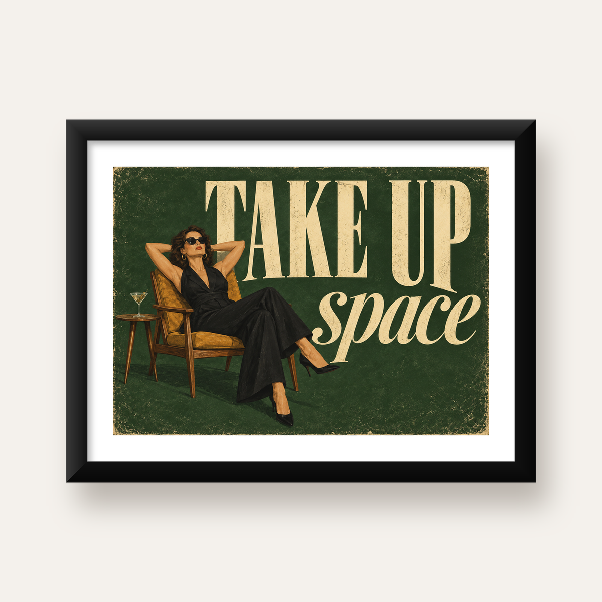 Retro Güçlü Kadın Poster – Motivasyon ve İlham Kaynağı — Yatay baskı, beyaz paspartulu