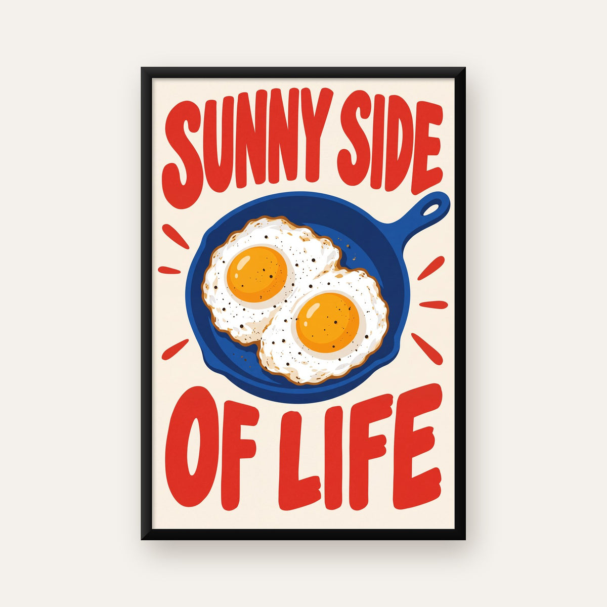 Sunny Side of Life Yumurtalı Mavi Tava Poster — ceviz çerçeveli