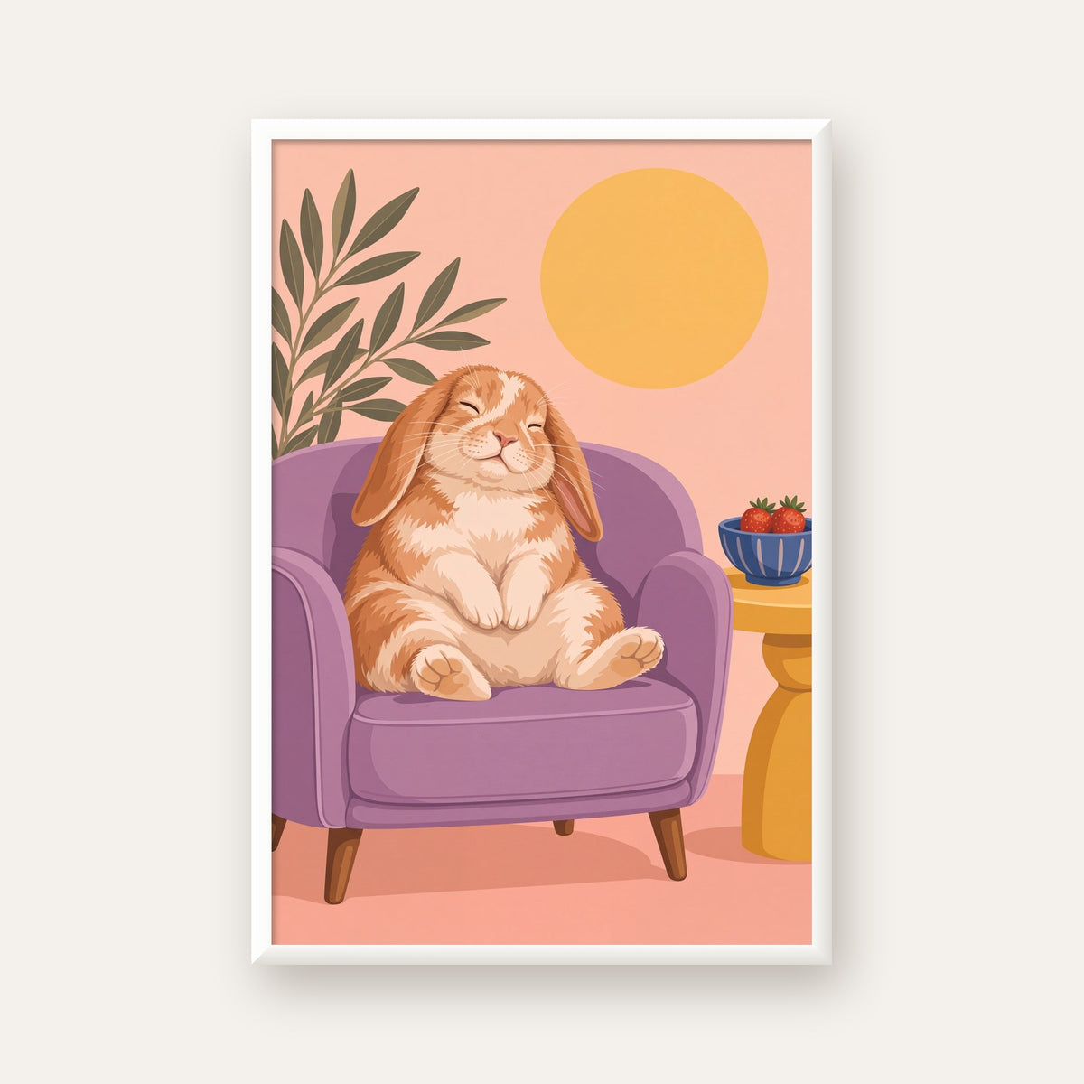 Rahat Tavşan: Pastel Renkli Huzur ve Neşe Poster Tasarımı — beyaz çerçeveli dikey poster