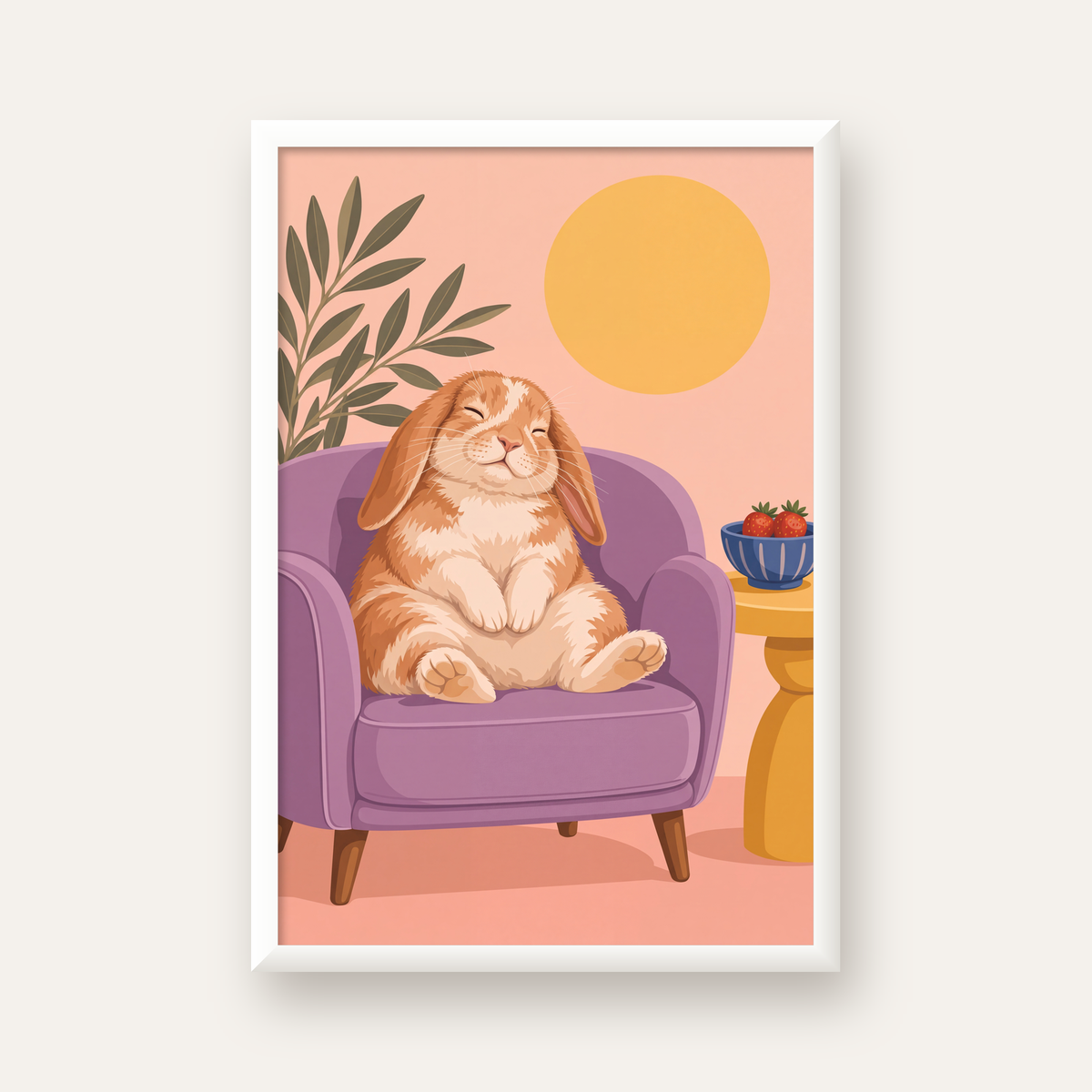 Rahat Tavşan: Pastel Renkli Huzur ve Neşe Poster Tasarımı — beyaz çerçeveli dikey poster