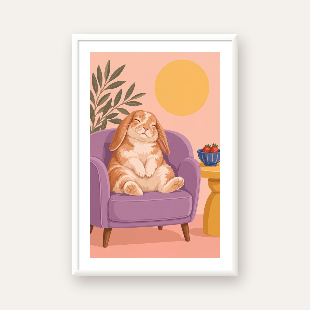 Rahat Tavşan: Pastel Renkli Huzur ve Neşe Poster Tasarımı — beyaz çerçeveli dikey poster