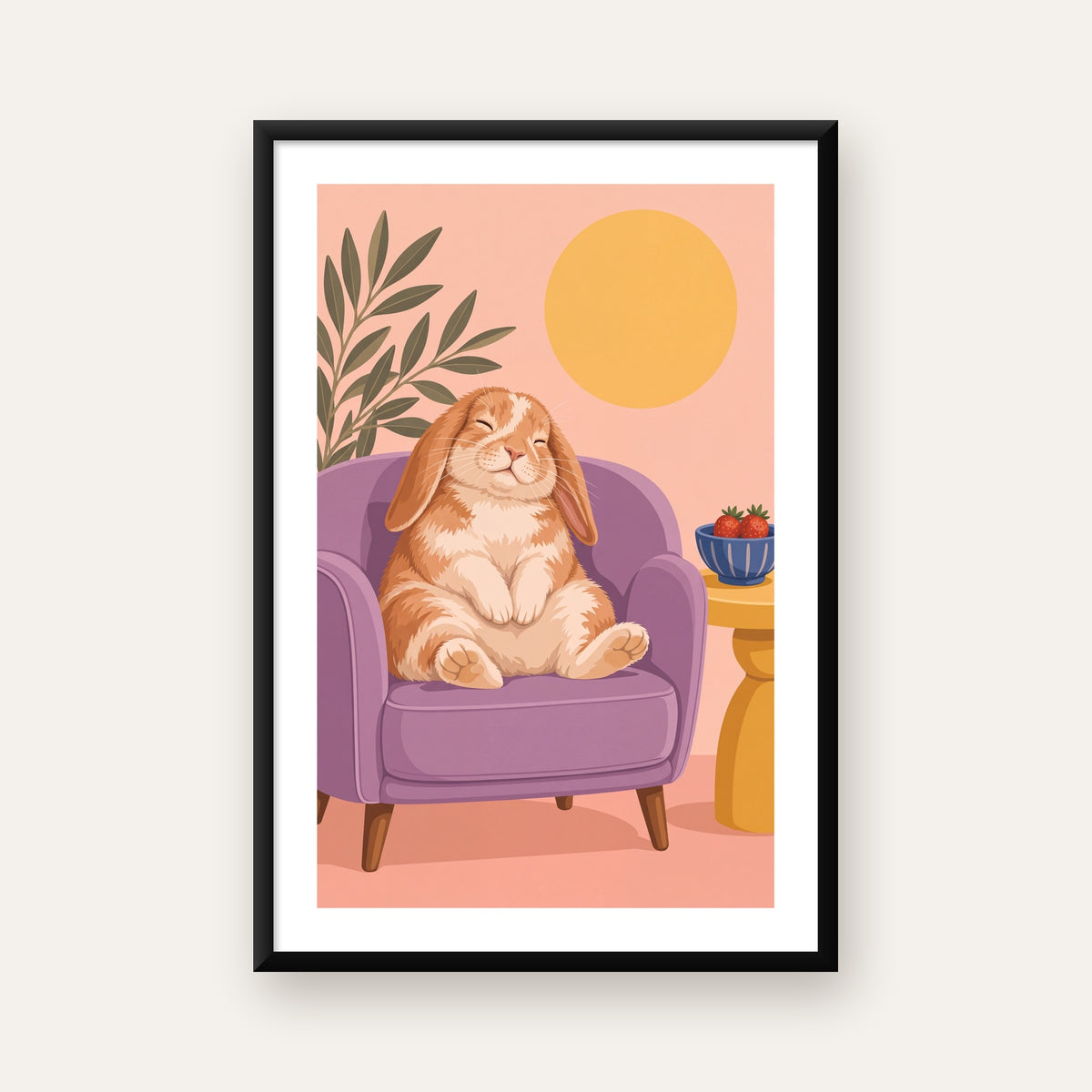 Rahat Tavşan: Pastel Renkli Huzur ve Neşe Poster Tasarımı — Dikey baskı, beyaz paspartulu