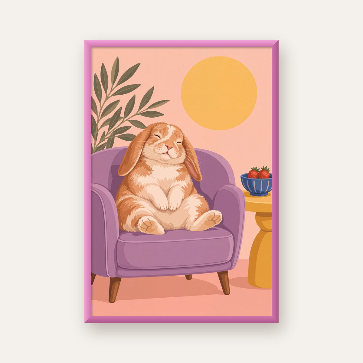 Rahat Tavşan: Pastel Renkli Huzur ve Neşe Poster Tasarımı — pembe çerçeveli