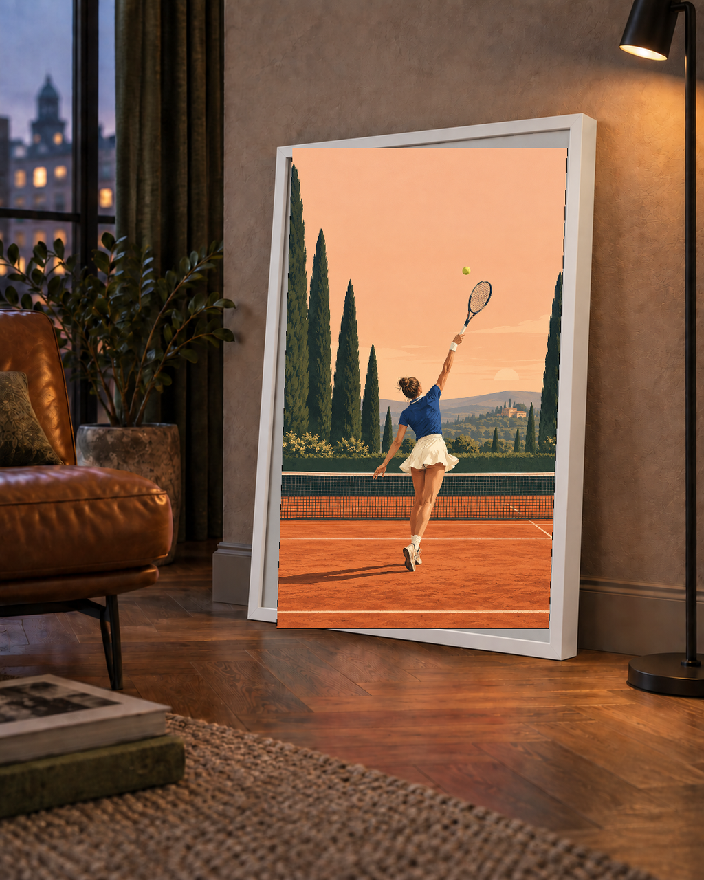 Tenis Kortunda Servis Atan Kadın Poster – Modern Pastel Duvar Sanatı