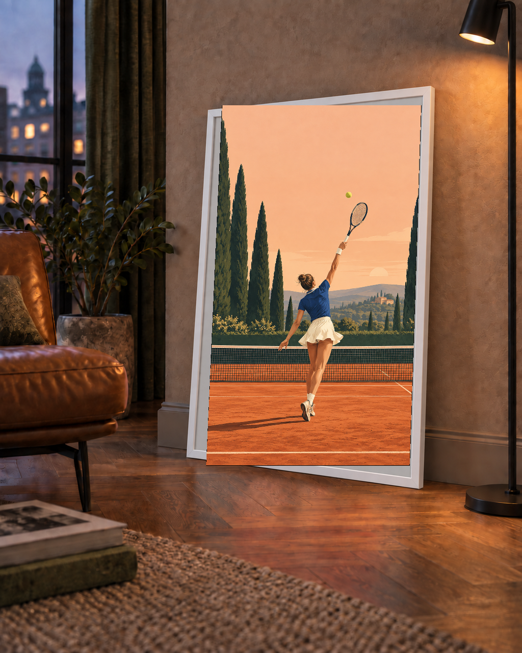 Tenis Kortunda Servis Atan Kadın Poster – Modern Pastel Duvar Sanatı