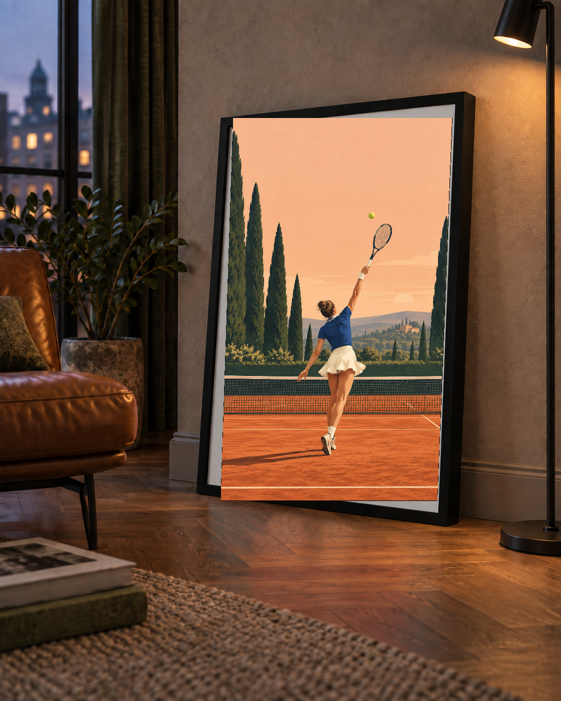 Tenis Kortunda Servis Atan Kadın Poster – Modern Pastel Duvar Sanatı