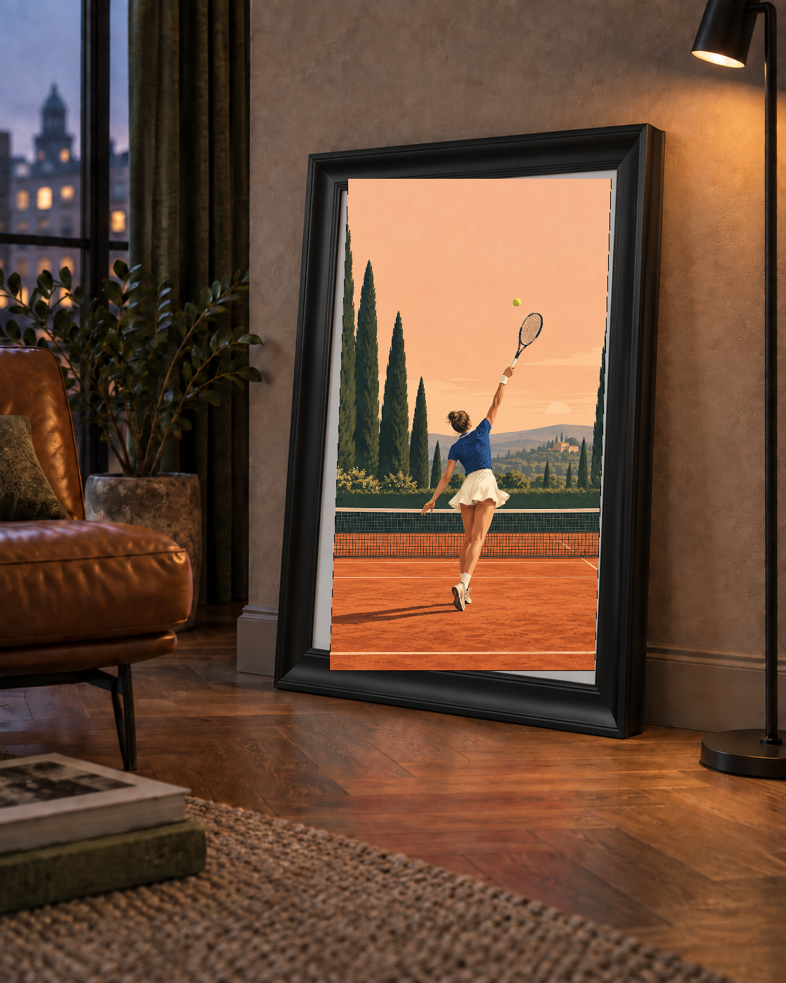 Tenis Kortunda Servis Atan Kadın Poster – Modern Pastel Duvar Sanatı