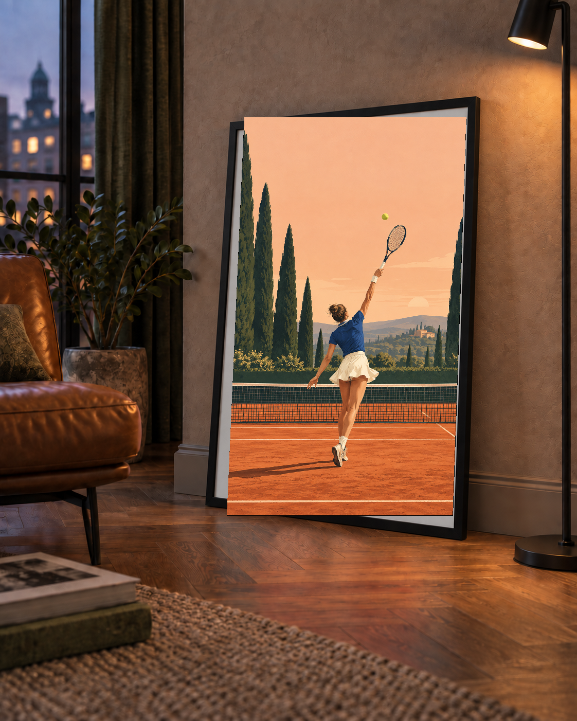 Tenis Kortunda Servis Atan Kadın Poster – Modern Pastel Duvar Sanatı