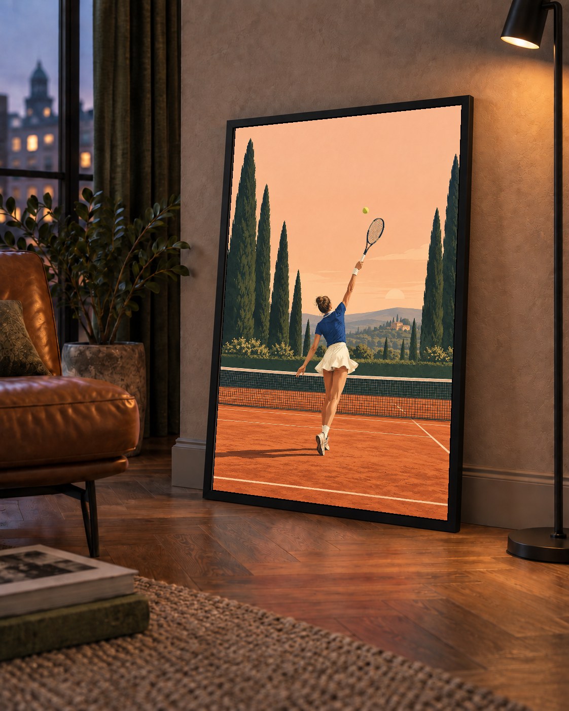 Tenis Kortunda Servis Atan Kadın Poster – Modern Pastel Duvar Sanatı