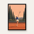 Tenis Kortunda Servis Atan Kadın Poster – Modern Pastel Duvar Sanatı — düz siyah çerçeveli duvar posteri