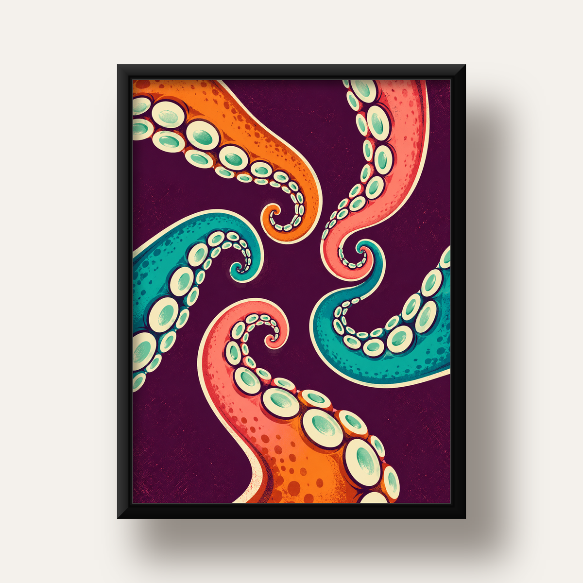 Renkli Ahtapot Kolları Dijital Poster – Modern Duvar Sanatı — siyah derin çerçeveli